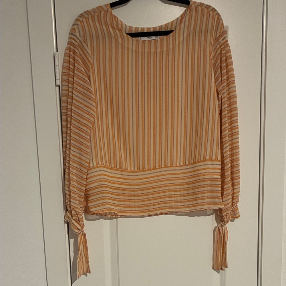 Mango Striped Tie Sleeve Long Sleeve Blouse